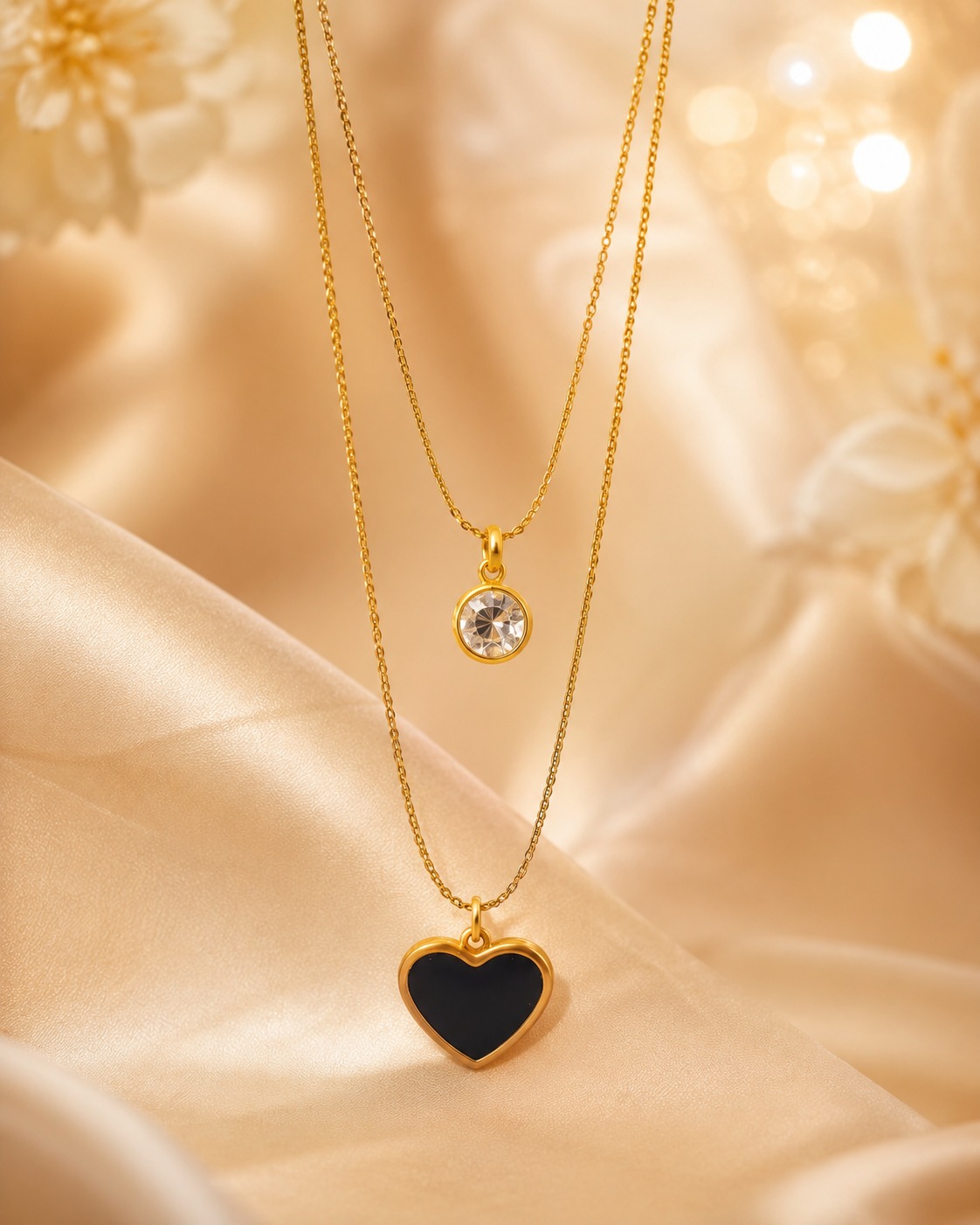 LYXORA cubic zirconia gold plated stainless steel layered chain